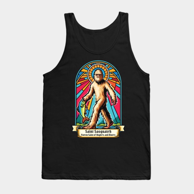 Saint Sasquatch Patron of Anglers - Fishing Legend Graphic Tank Top by Graphic Duster